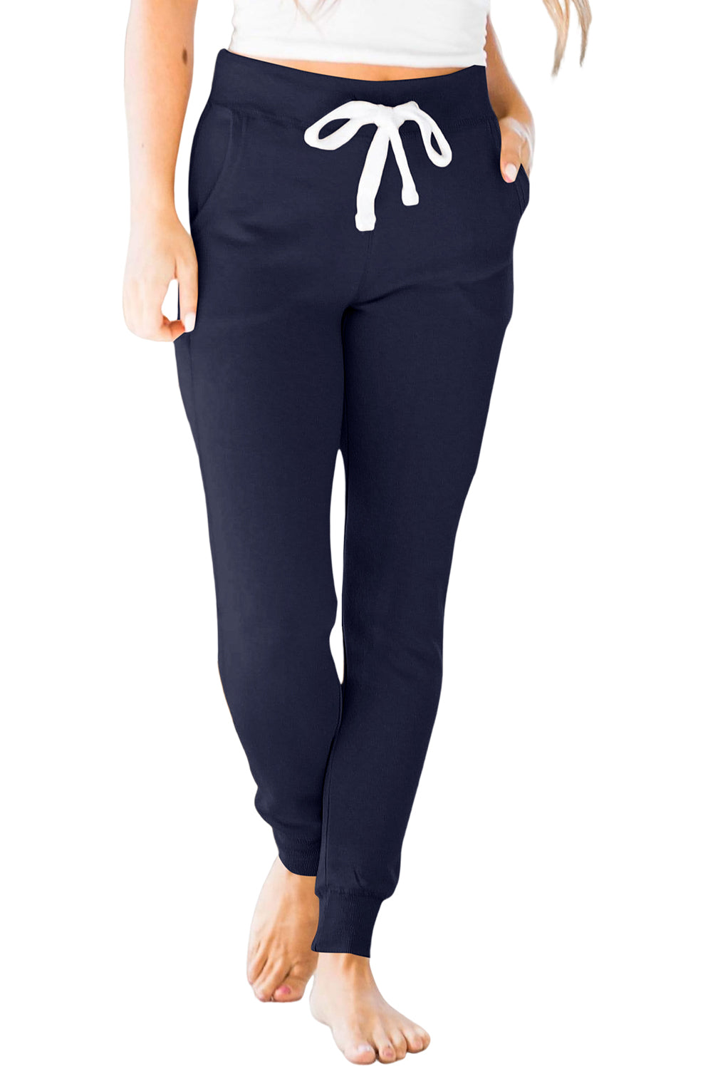 Marineblaue jogginghose mit kordelzug an der taille