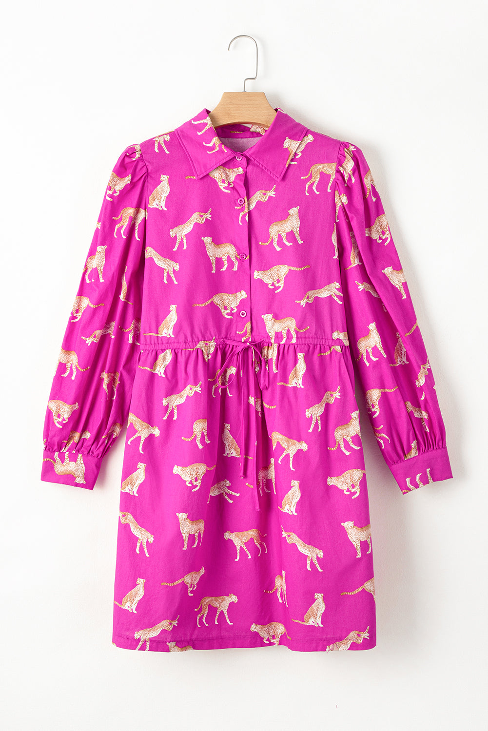 Rosa geparden-print tunika-shirt mit kordelzug