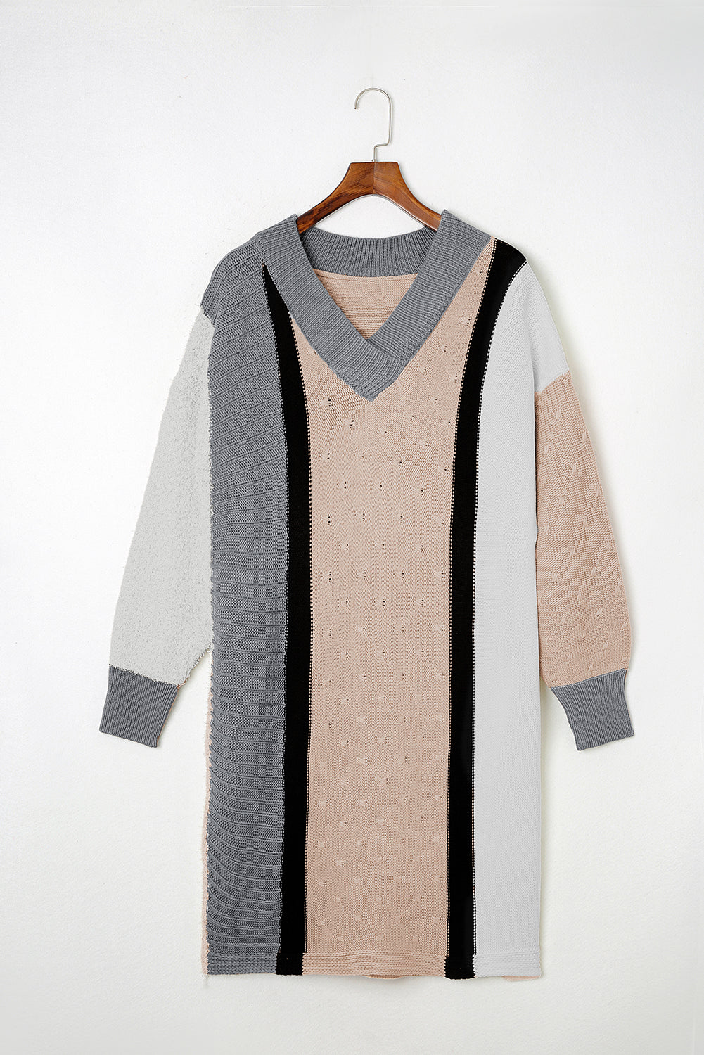 Aprikose gemischte boucl farbe block plus größe pullover kleid