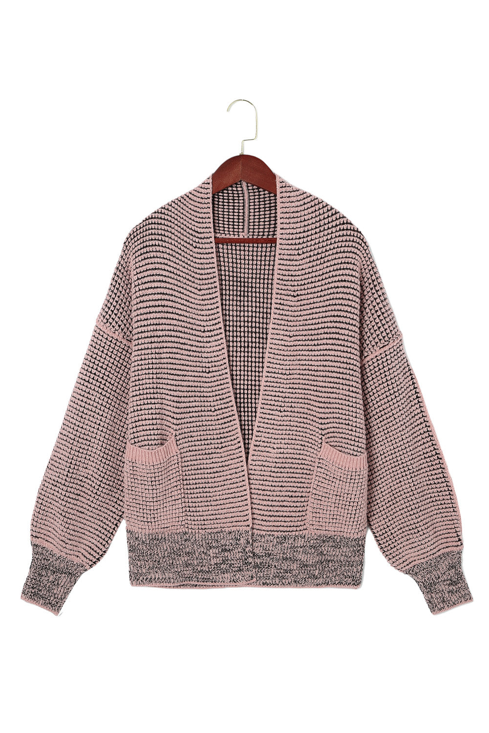 Rosa strickjacke mit waffelstrick und übergroßem kragen
