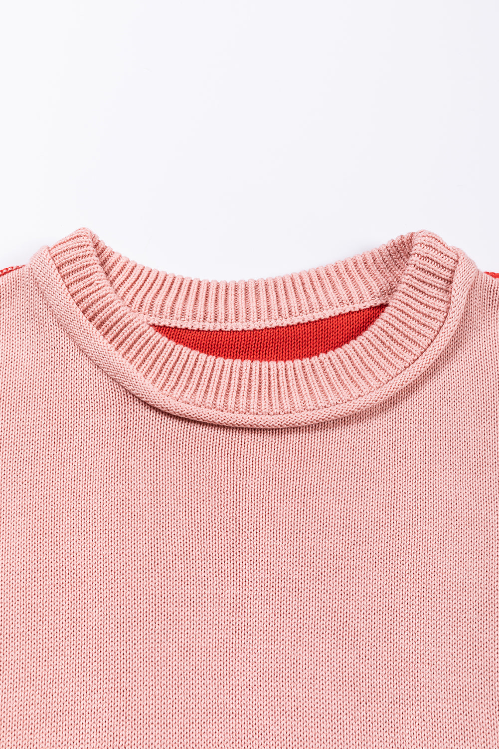 Rosa Colorblock Pullover mit gerippten Ärmeln