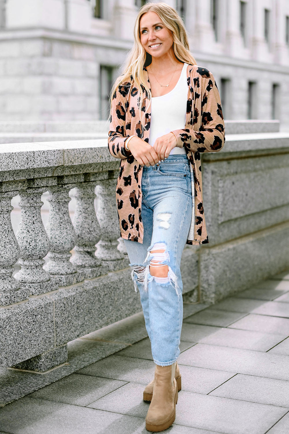 Leopardenmuster cardigan mit offener vorderseite