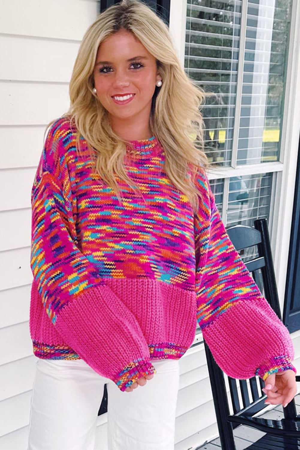 Leuchtend rosa regenbogen konfetti drop shoulder pullover