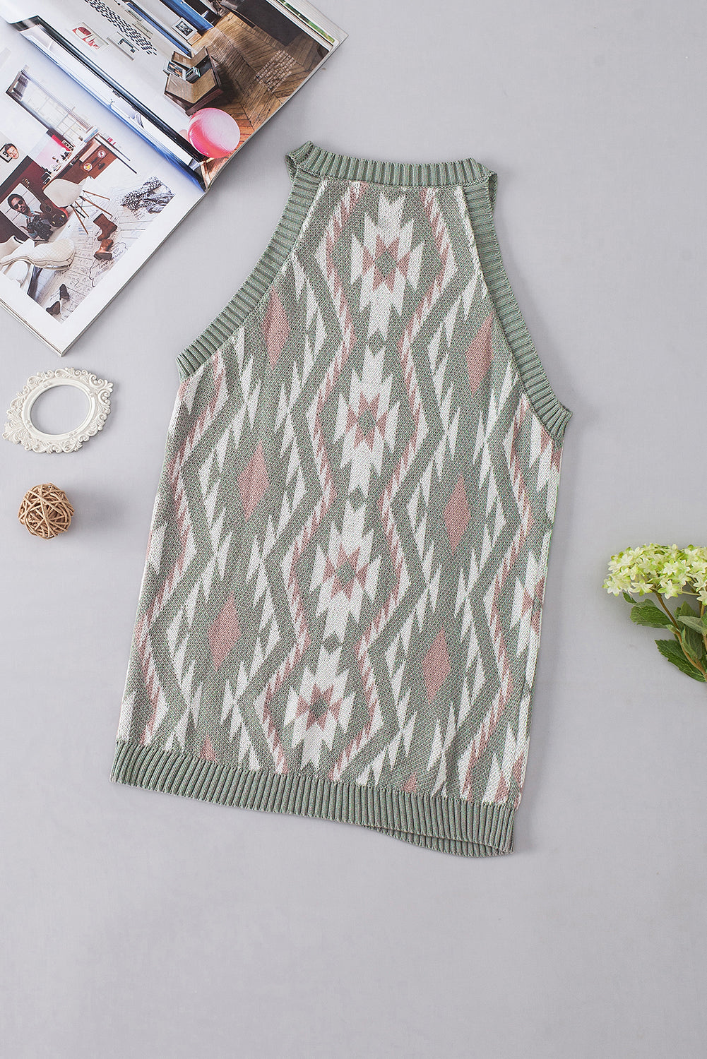 Laurel green western tribal aztekenmuster pullover tank stricken