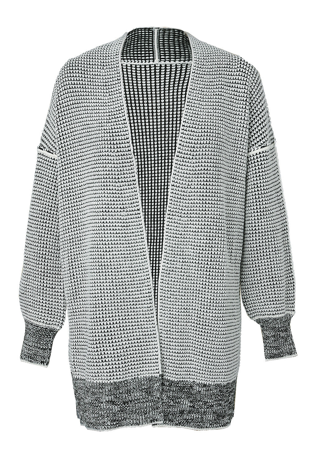 Graue karierte strickjacke mit offener vorderseite