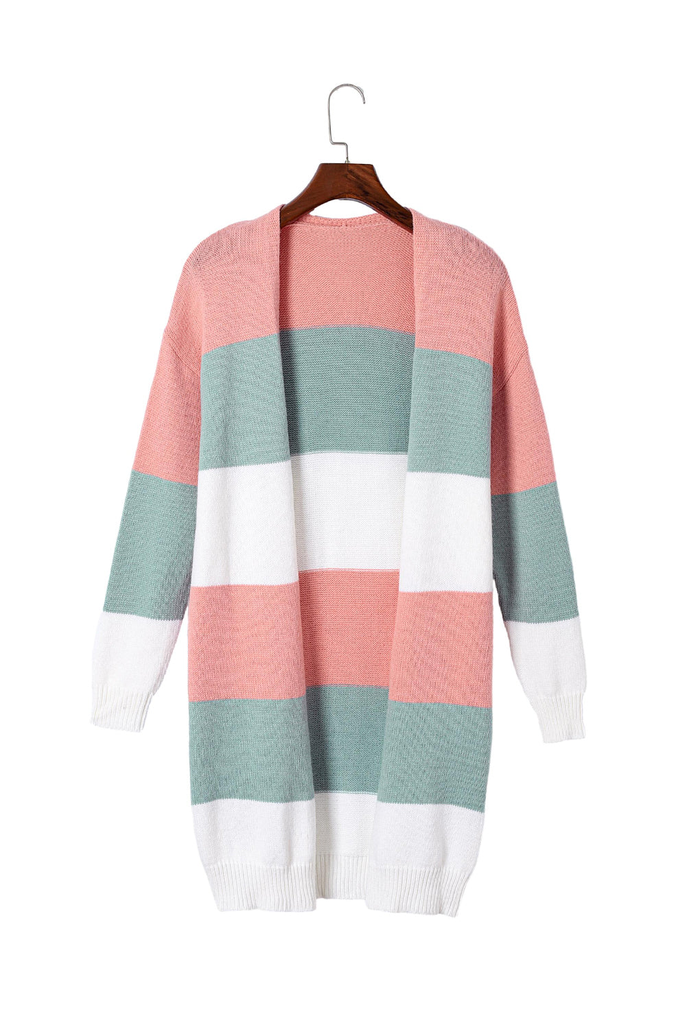 Grüner colorblock-streifen-cardigan mit offener vorderseite