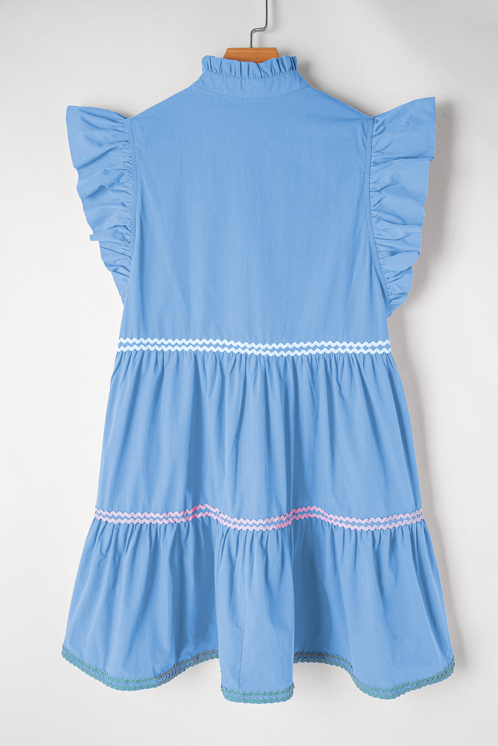 Beau blue ric rac colorblock flutter sleeve v neck tiered dress