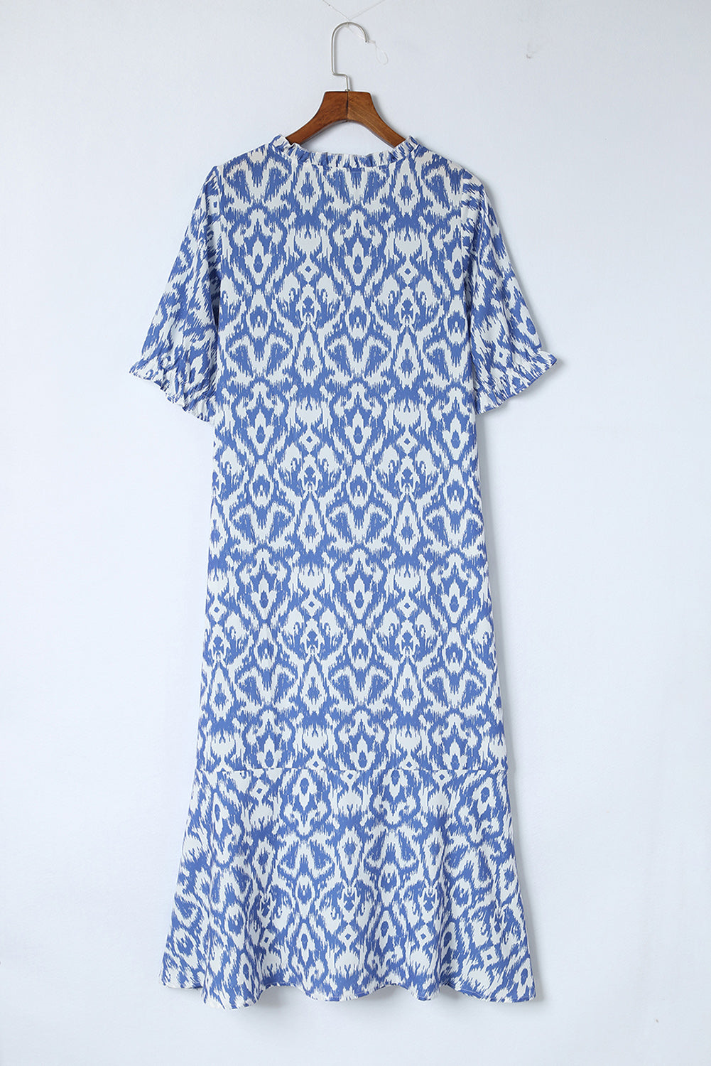 Himmelblau V-Ausschnitt Casual Geometric Print Maxikleid