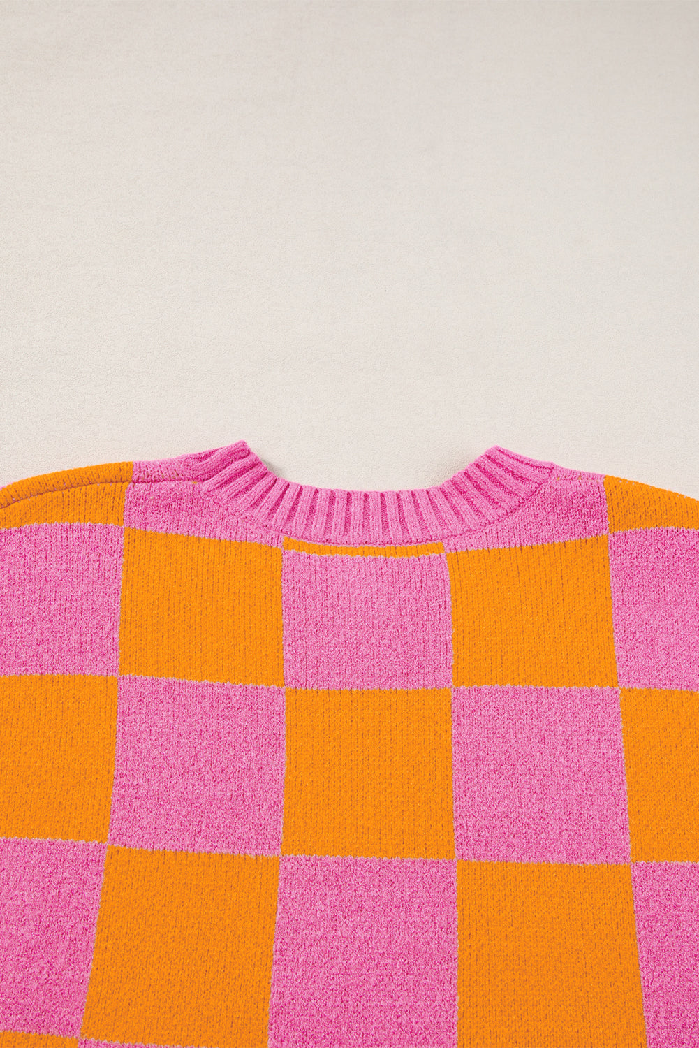 Strawberry pink colorblock plaid pattern ribbed trim sweater tank top