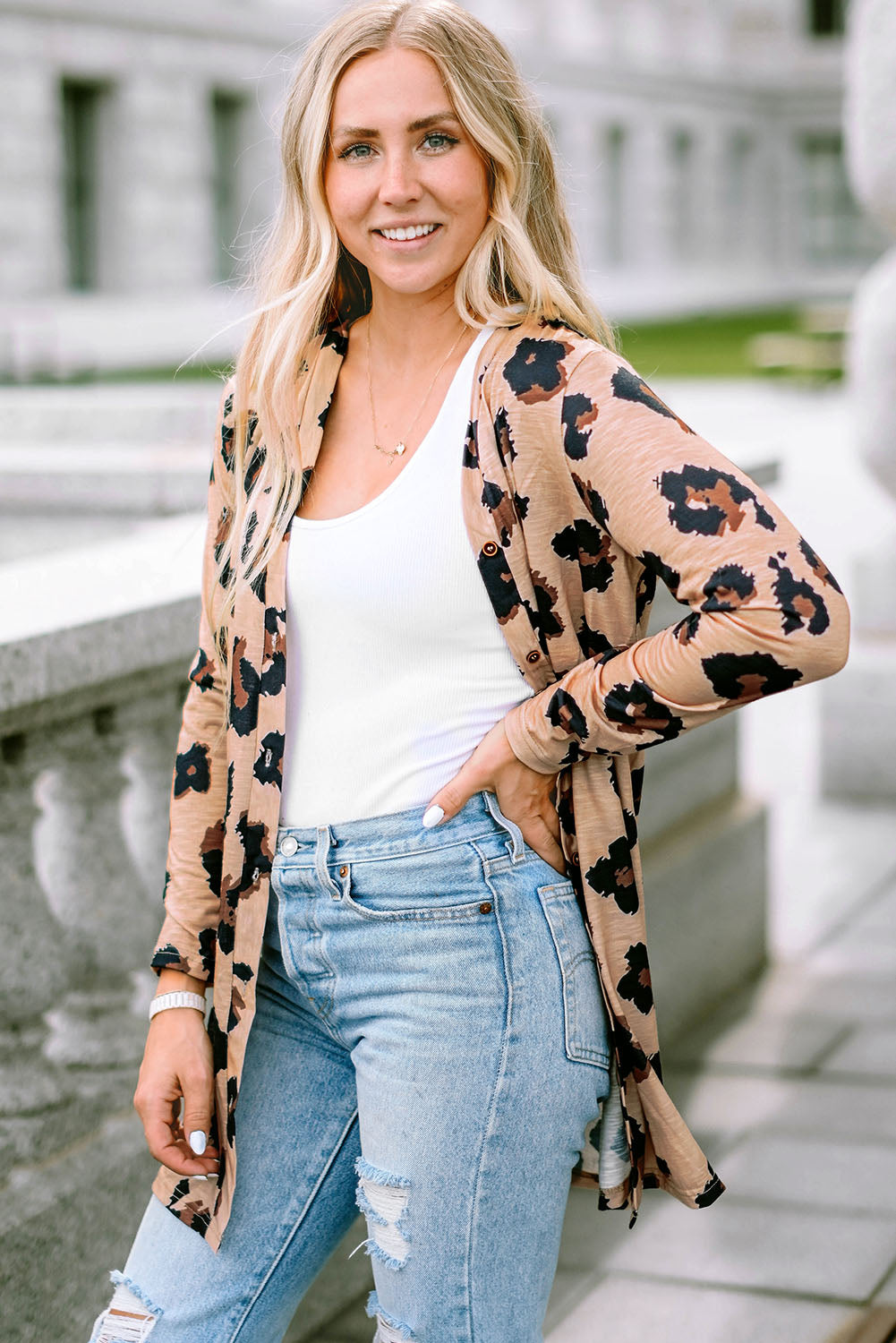 Leopardenmuster cardigan mit offener vorderseite