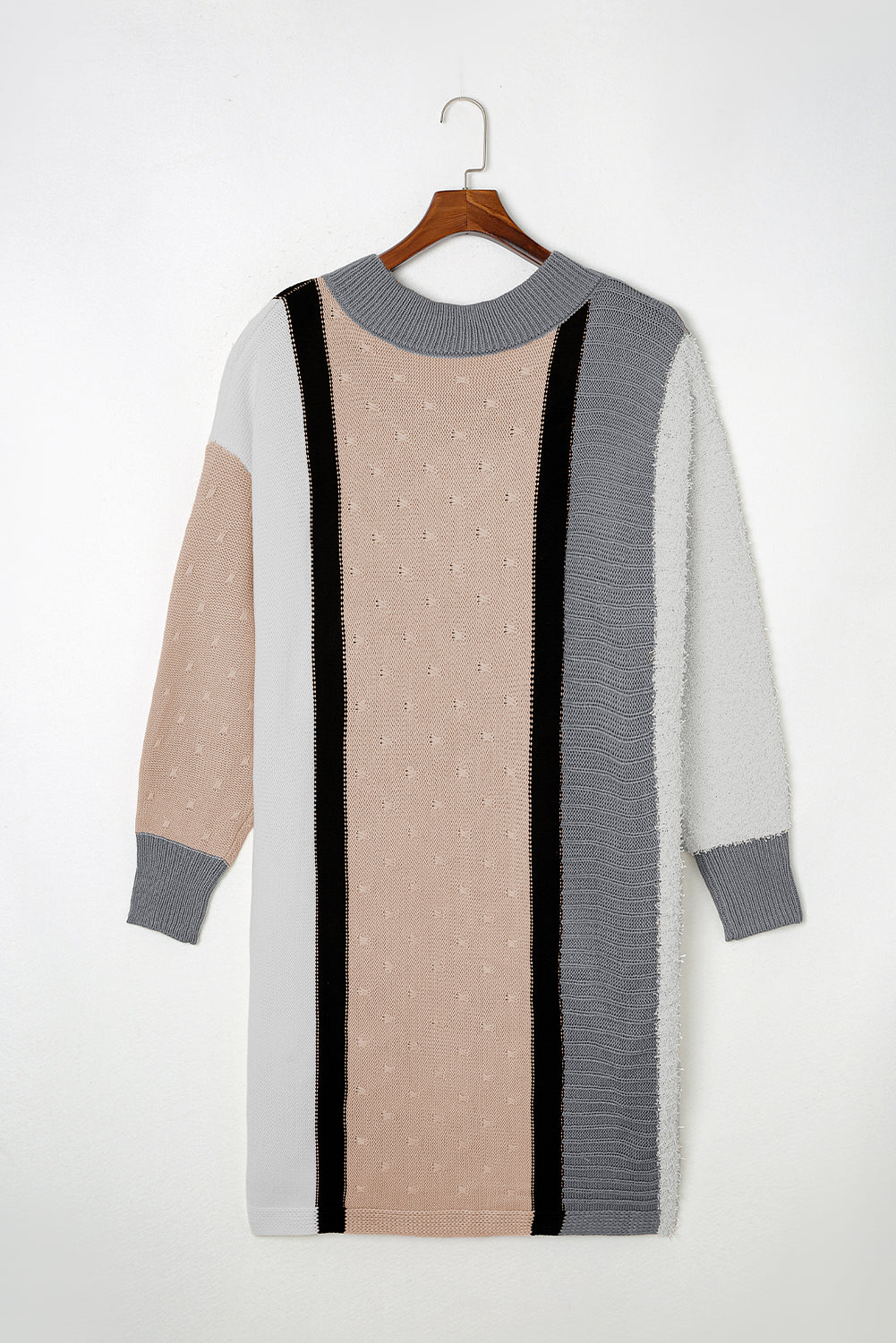 Aprikose gemischte boucl farbe block plus größe pullover kleid