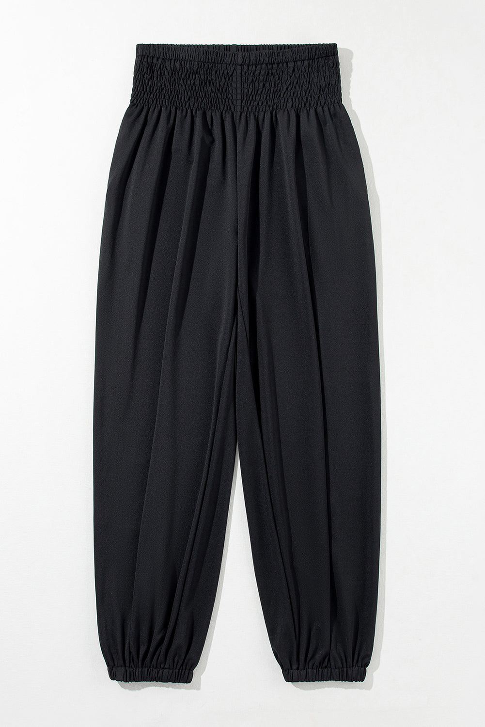 Schwarze gesmokte jogginghose mit hoher taille