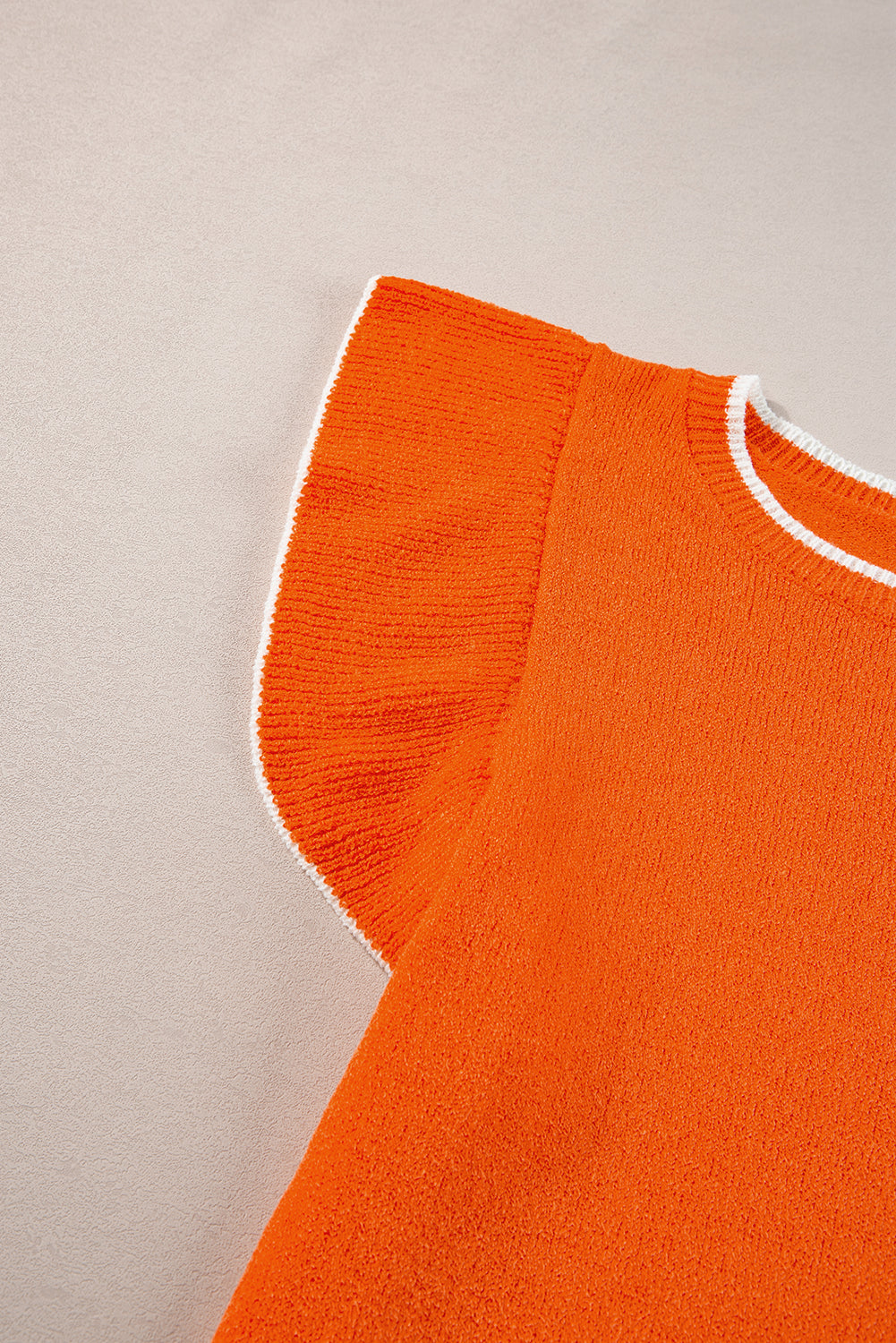 Russet orange kontrast trim rüschen ärmel gestrickt top