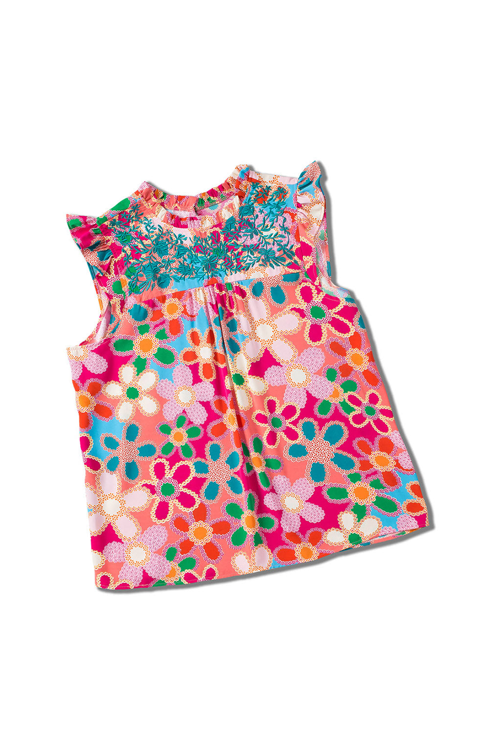 Mehrfarbiges plus größe floral bestickt flutter sleeve tank top