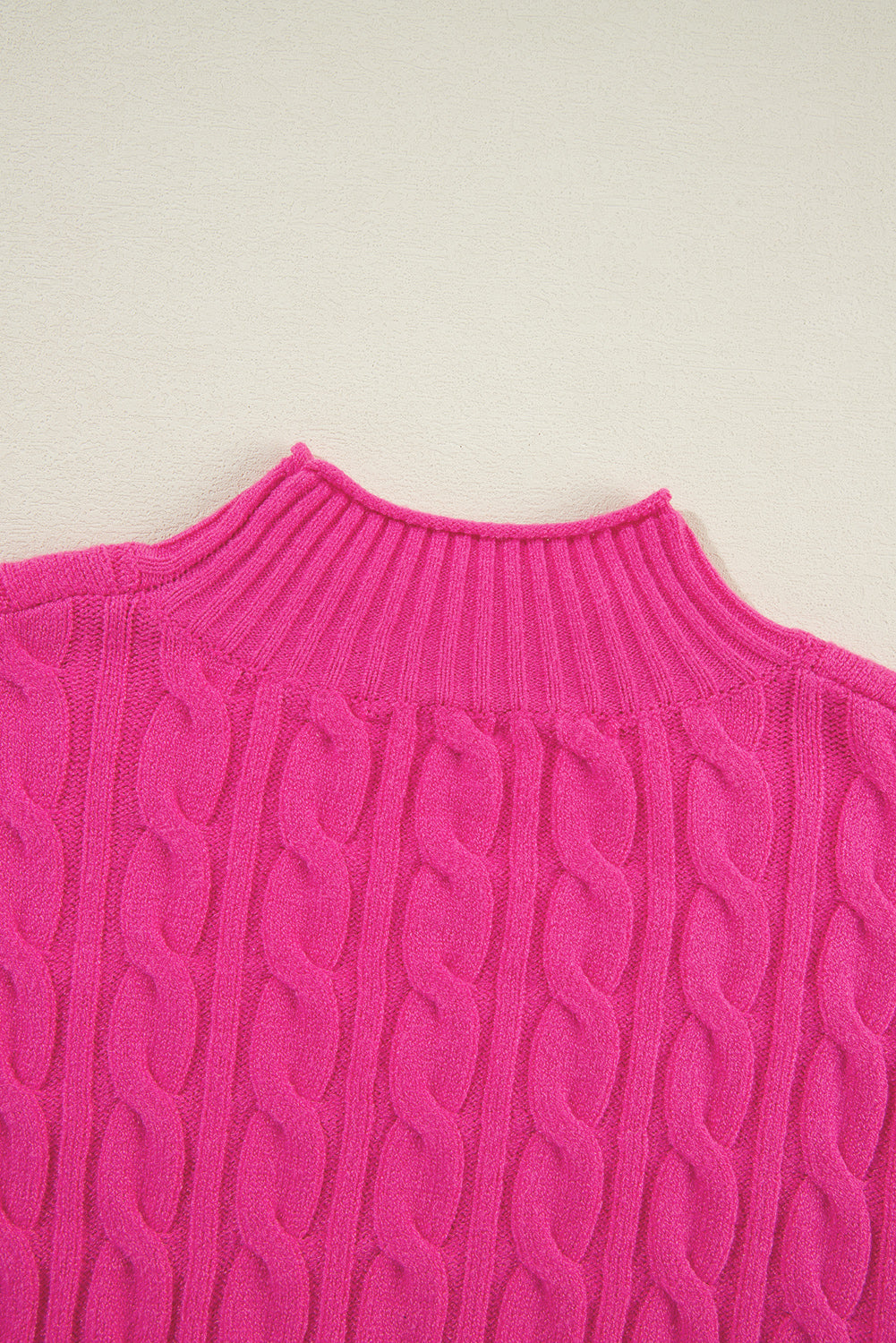 Rose red solid kabel stricken hohen hals drop shoulder pullover