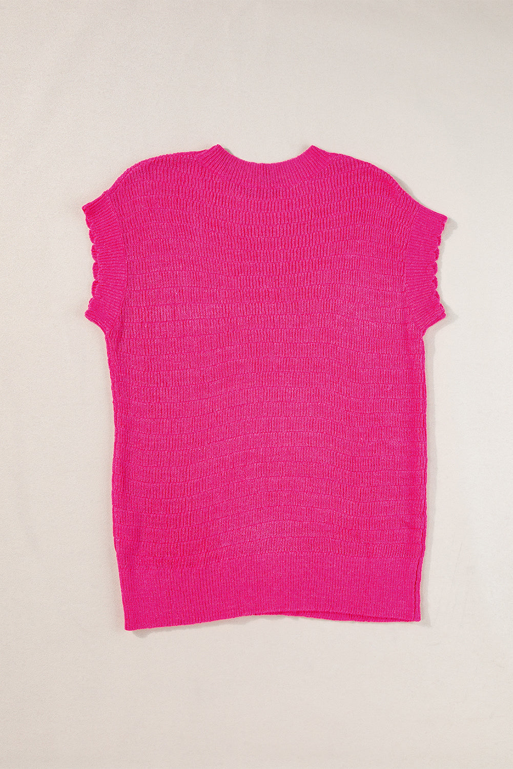 Rose red scalloped short sleeve sommer pullover top