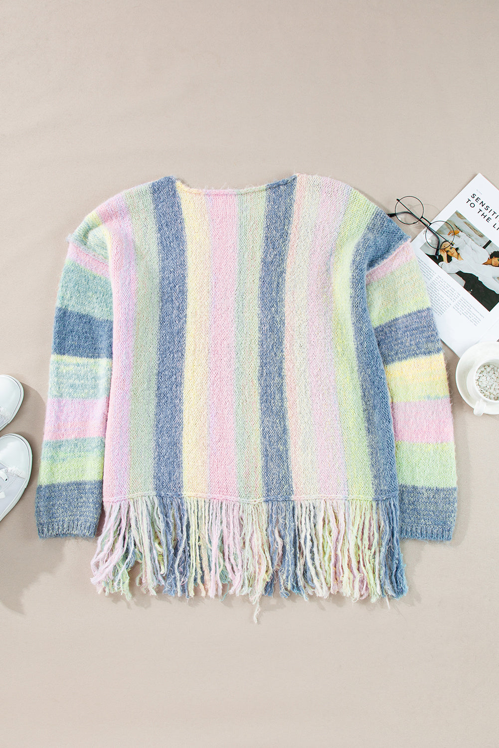 Lila farbe block fransen drop shoulder tunika pullover