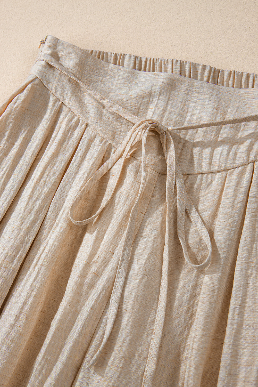Beige kordelzug taille plissiert weites bein freizeithose