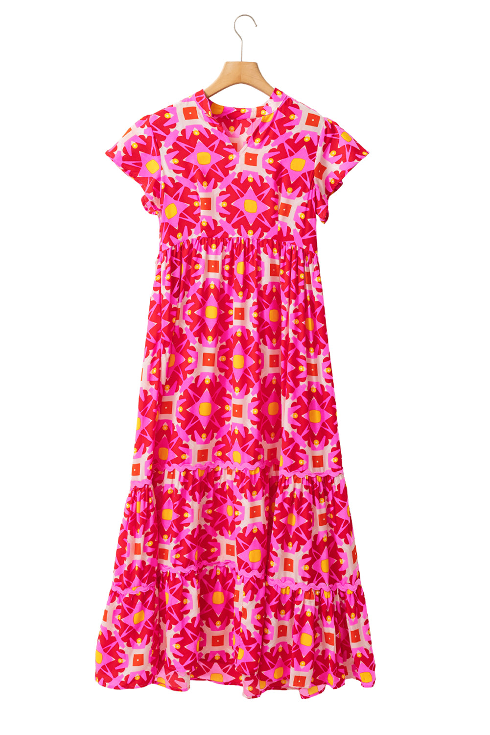 Erdbeerrosa geo-print maxikleid mit v-ausschnitt