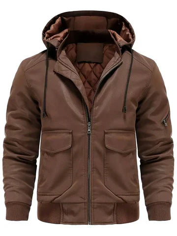 Seno – wasserdichte, winddichte PU-winterjacke für herren mit kapuze