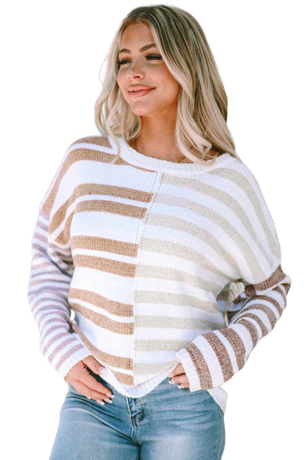 Schlabberpullover mit gestreiften schultern