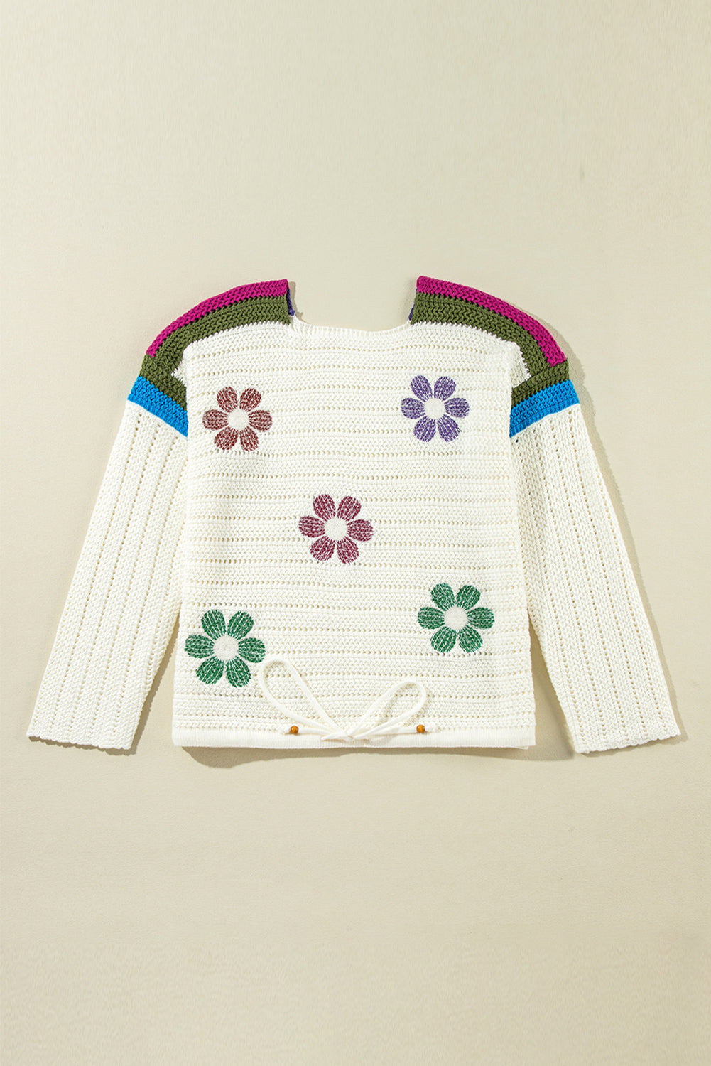 Weißer gänseblümchen-pointelle-strickpullover