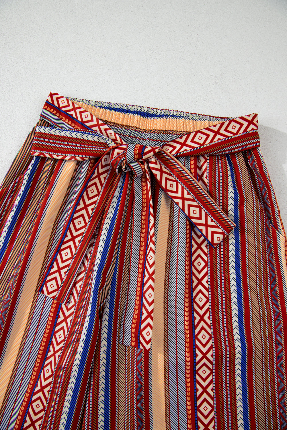 Rote boho ethnostreifen print krawatte taille weites bein hose
