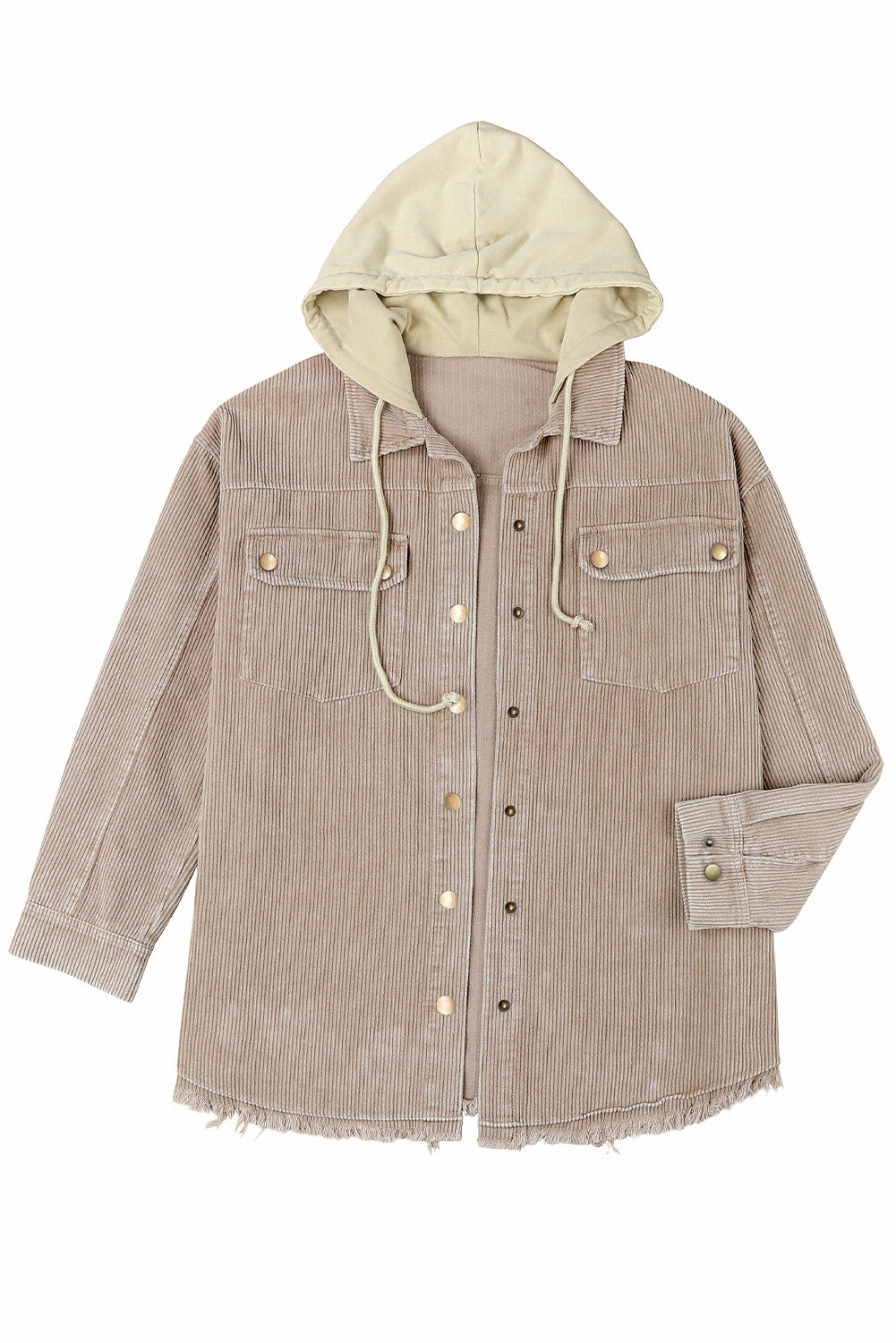 Khakifarbene patchwork-kapuzenjacke aus cord