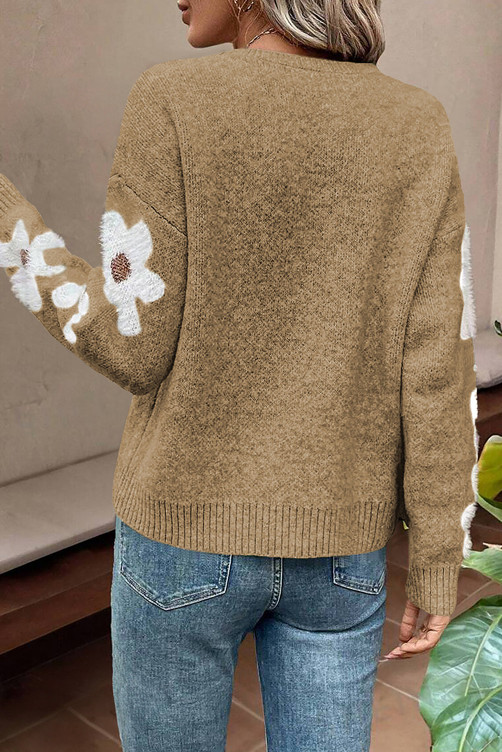 Jet stream flower sleeve drop shoulder pullover