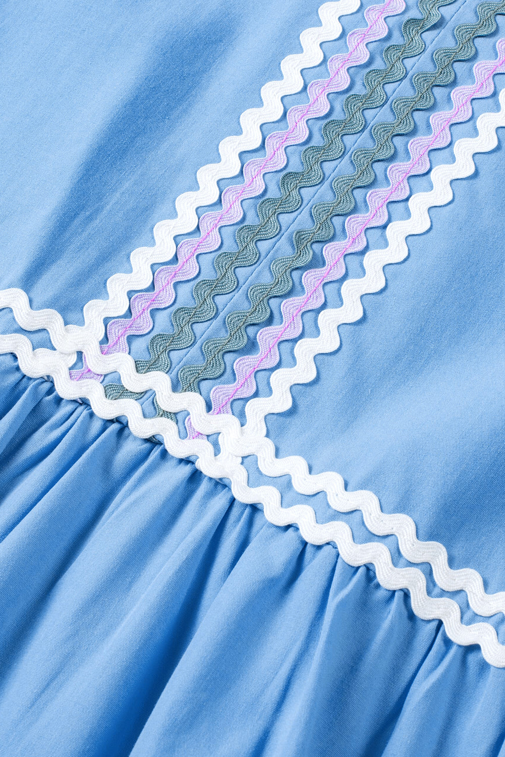 Beau blue ric rac colorblock flutter sleeve v neck tiered dress