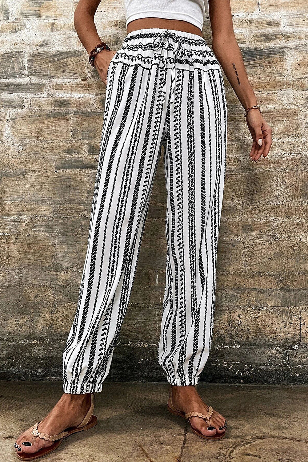 Schwarz gestreift boho gestreifte print casual pants