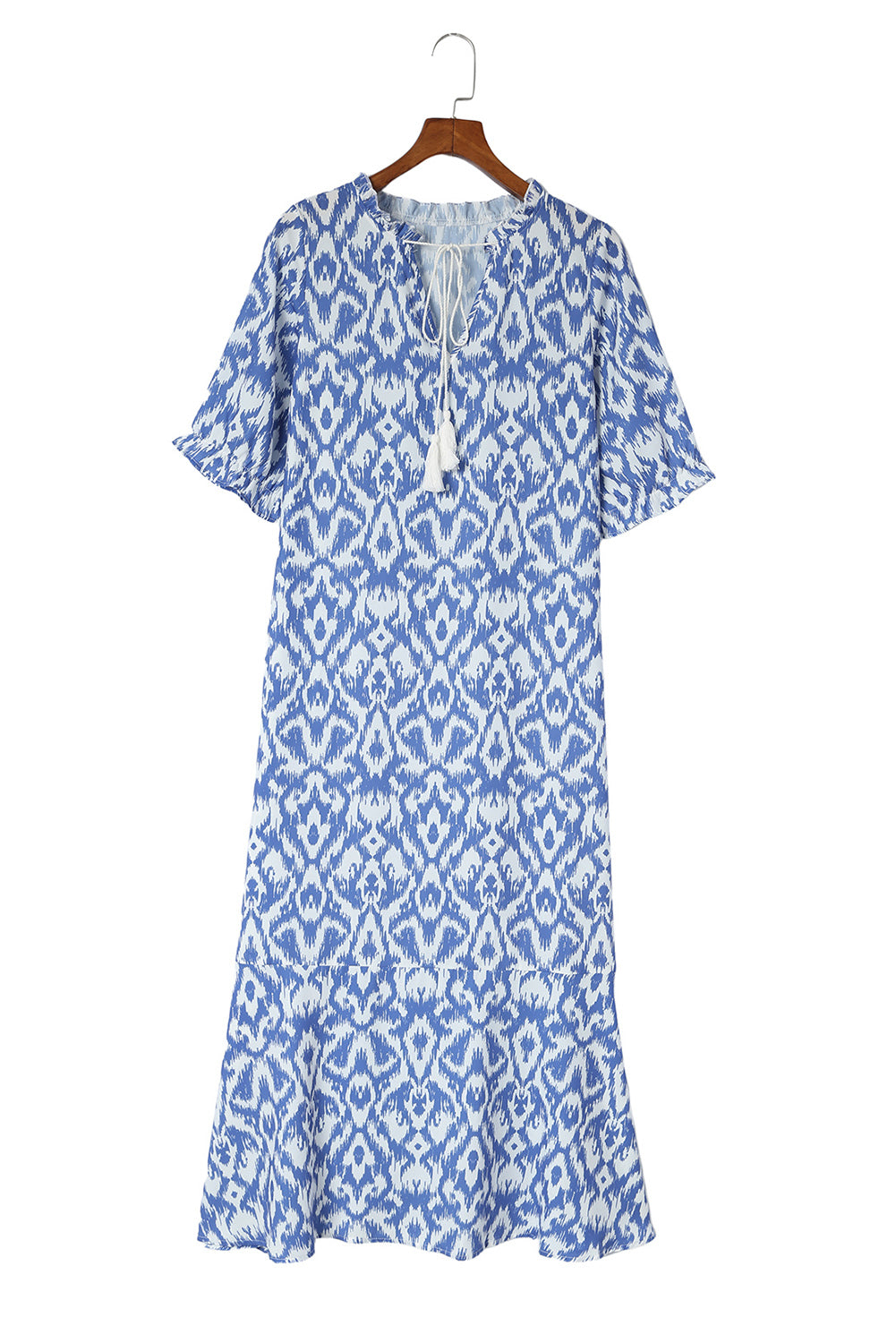 Himmelblau V-Ausschnitt Casual Geometric Print Maxikleid