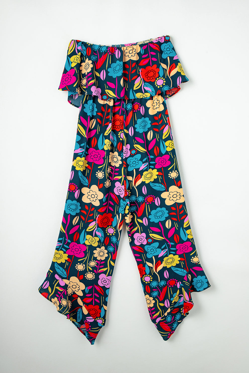 Rot mix tropical print trägerloser geraffter jumpsuit