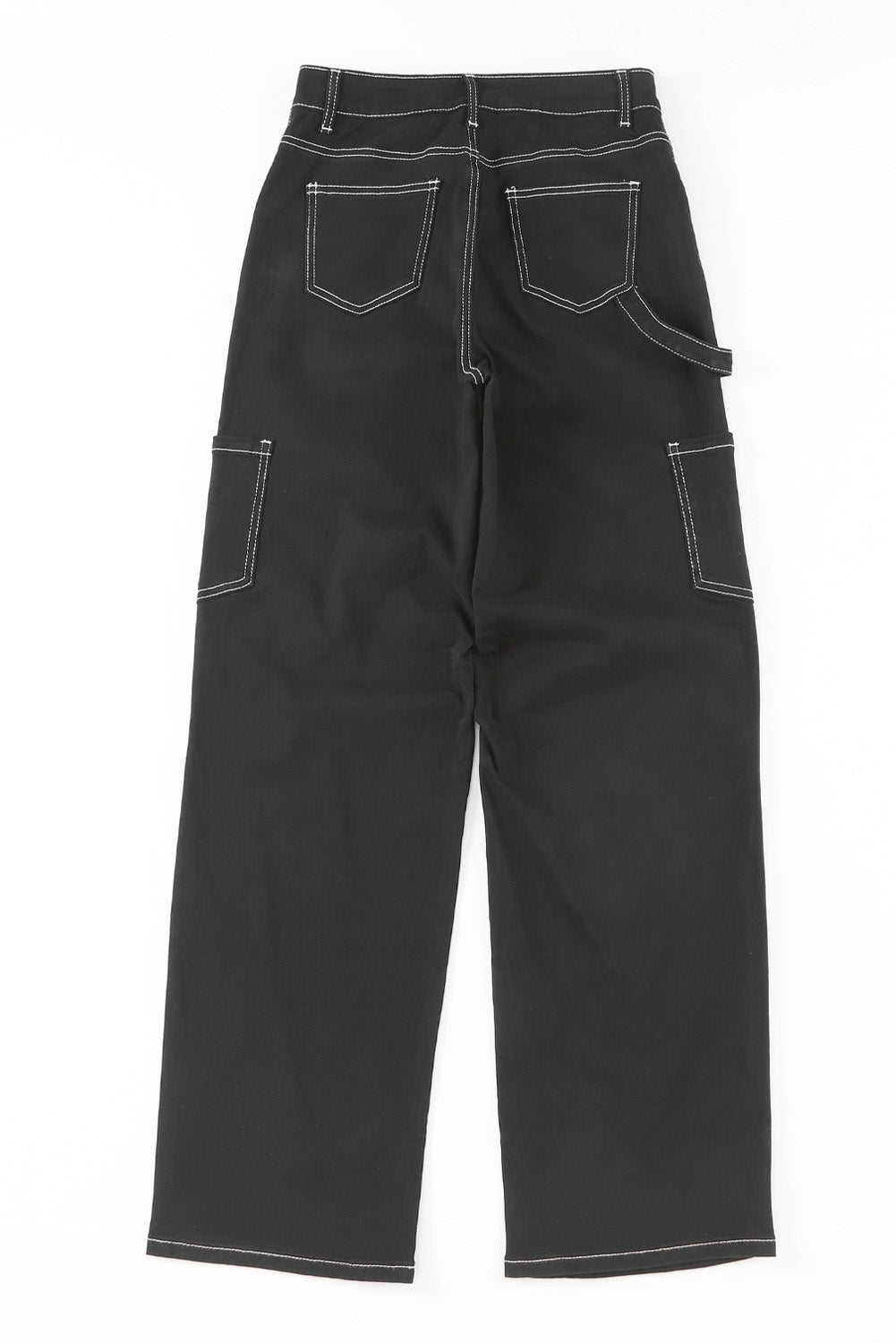 Schwarze cargo-hose mit hoher taille und geradem bein und taschen