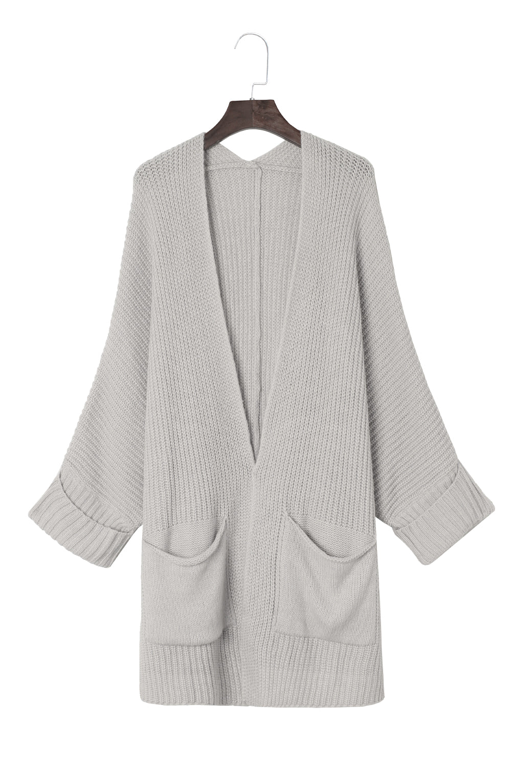 Grauer übergroßer pullover mit umgeschlagenen ärmeln cardigan