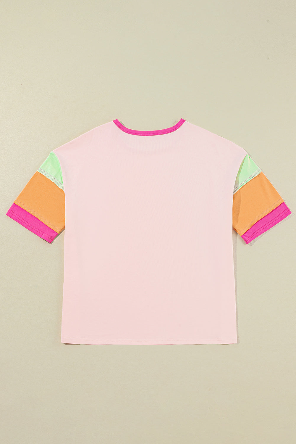 Rosa farbe blocknaht ärmel rundhalsausschnitt oversize top
