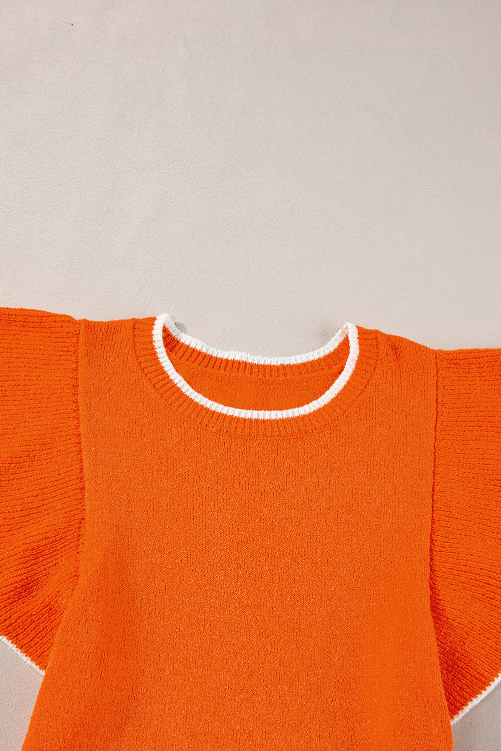Russet orange kontrast trim rüschen ärmel gestrickt top