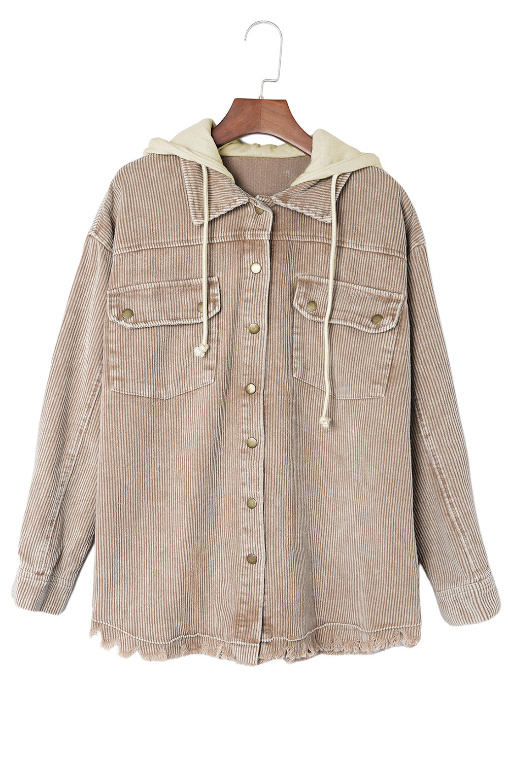 Khakifarbene patchwork-kapuzenjacke aus cord