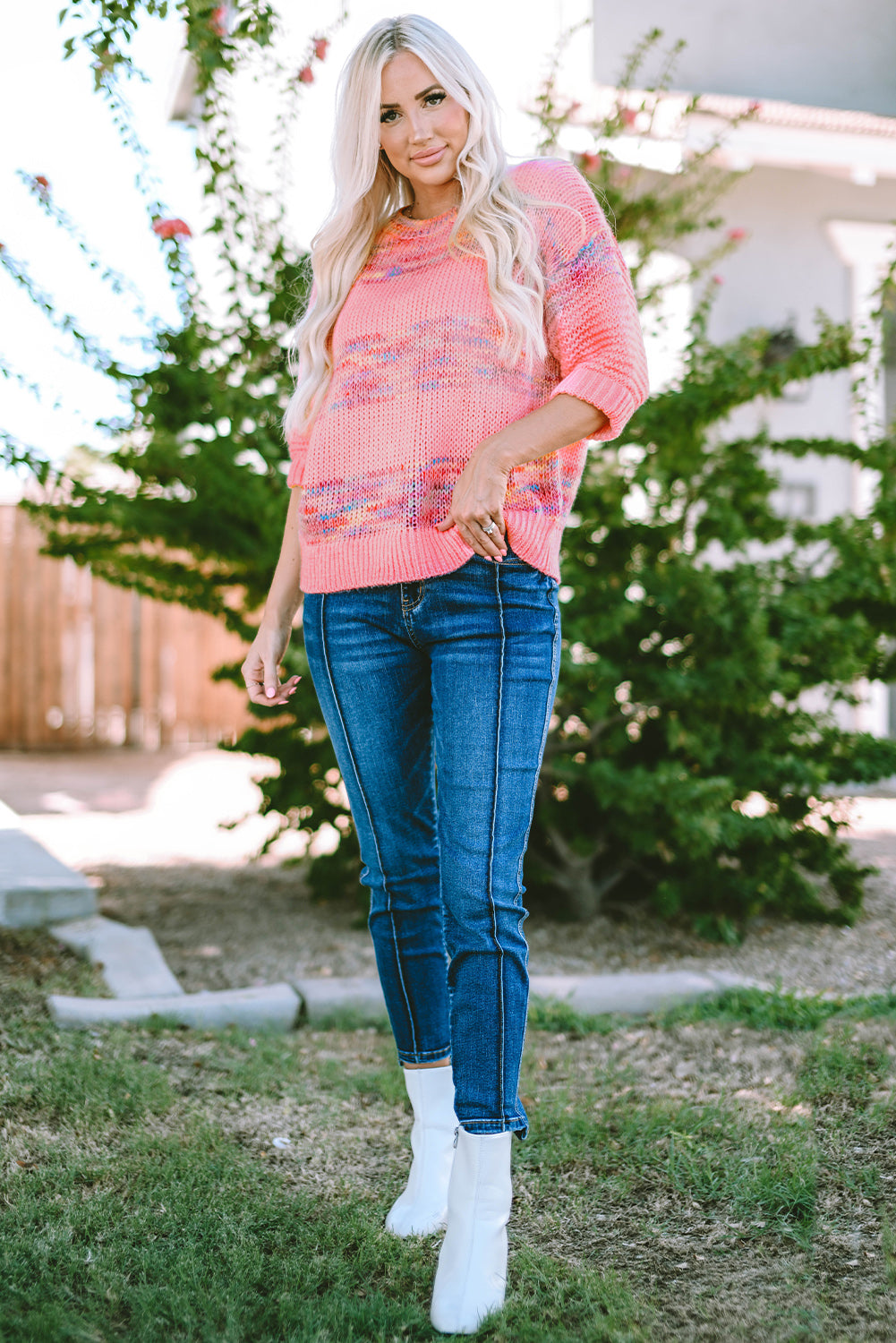 Rose bunte streifen 3/4 ärmel lose pullover