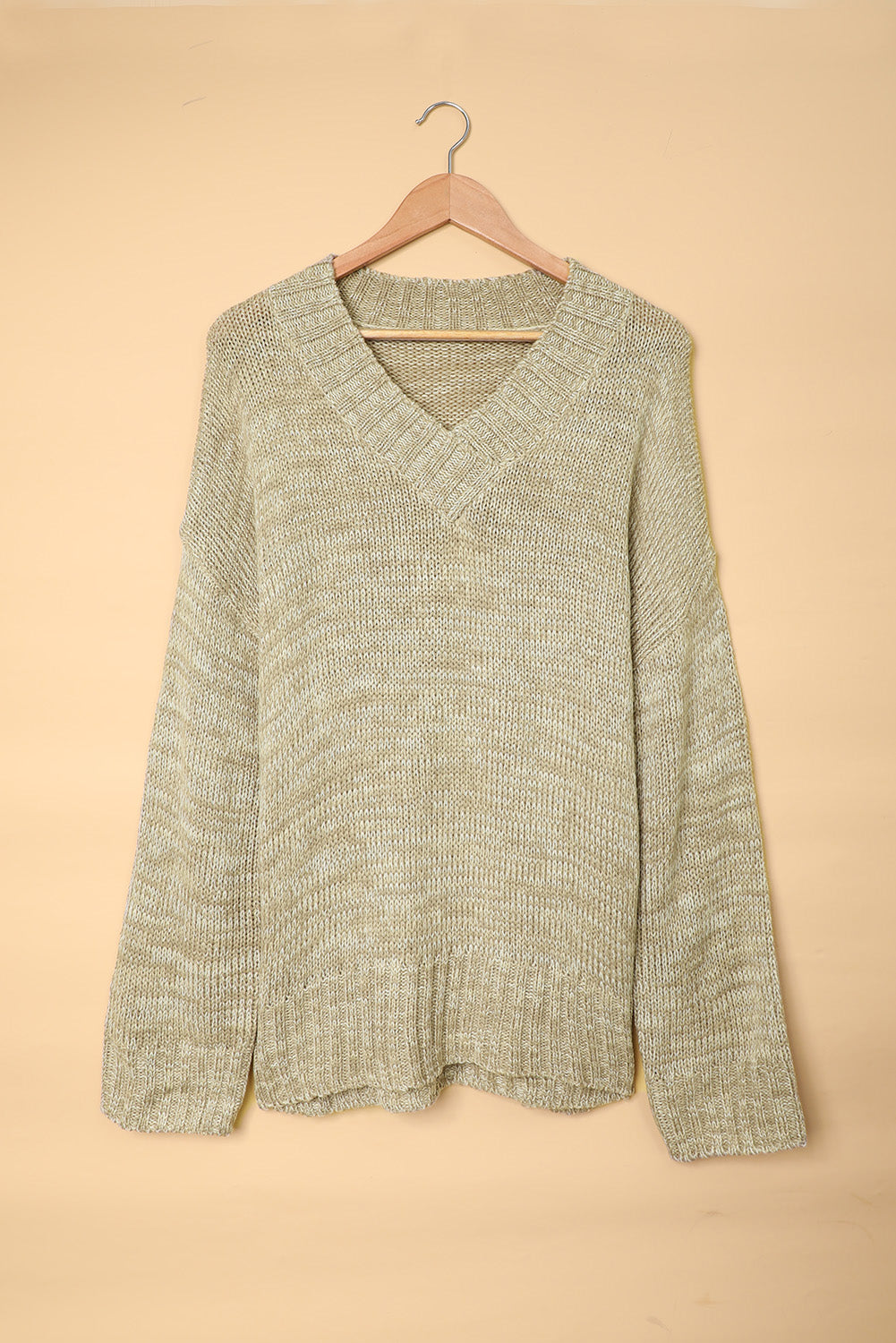 Grauer v-ausschnitt drop shoulder strickpullover