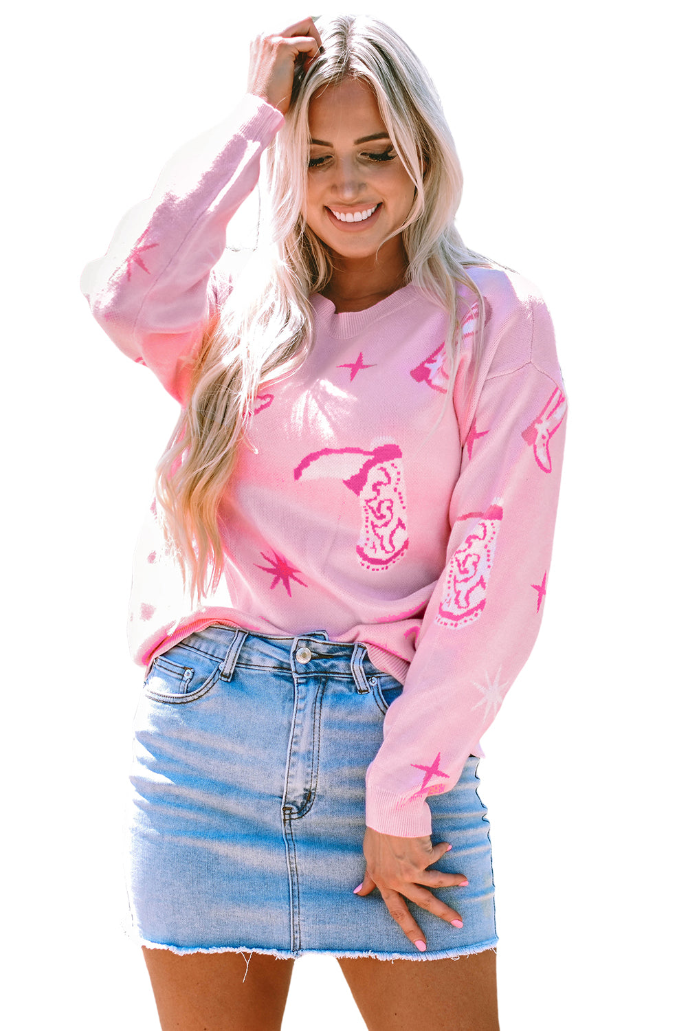Rosa western cowboy stiefel pullover