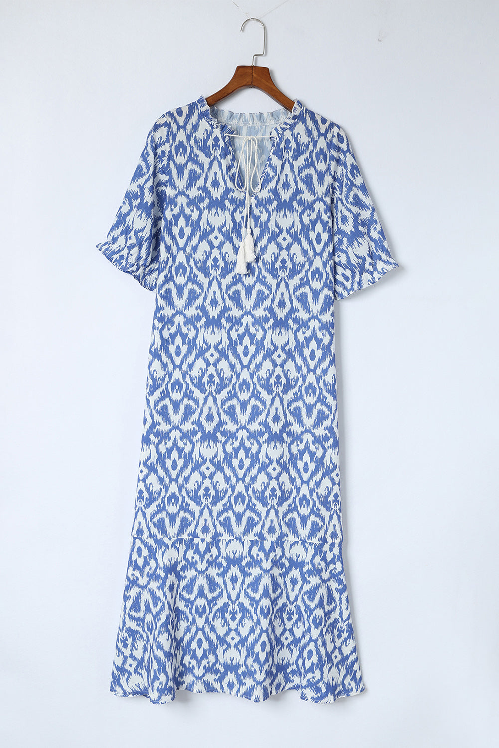 Himmelblau V-Ausschnitt Casual Geometric Print Maxikleid
