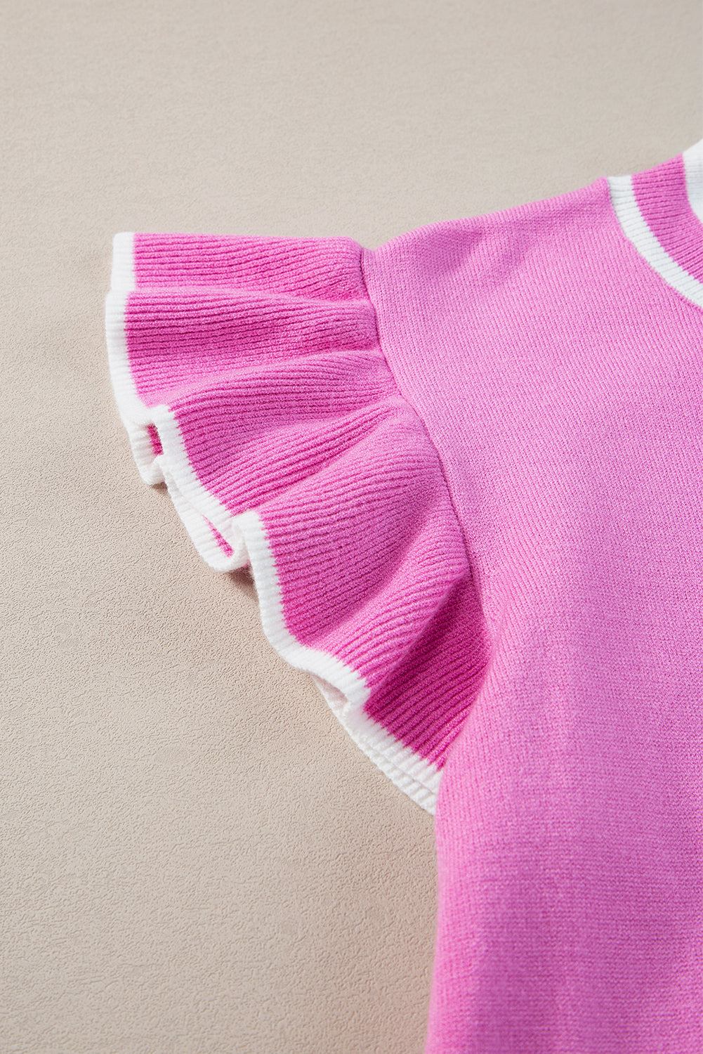 Bonbonkante paspelierung geraffte ärmel rundhalsausschnitt stricktop