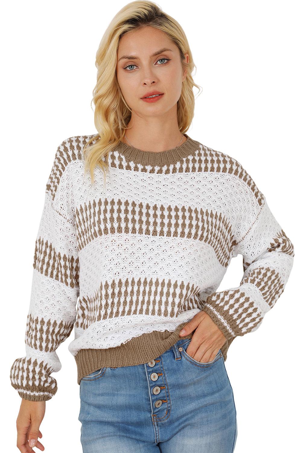 Multicolour vertikale streifen zwei töne drop shoulder pullover