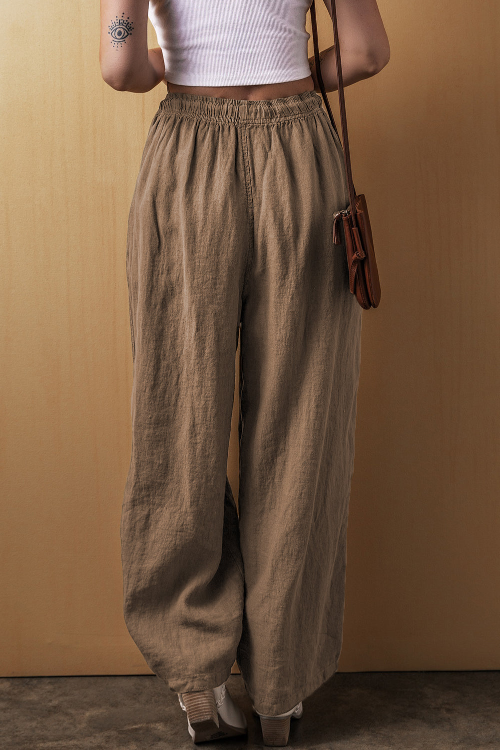Wüstenpalme baumwolle leinen hose mit weitem bein und kordelzug an der taille