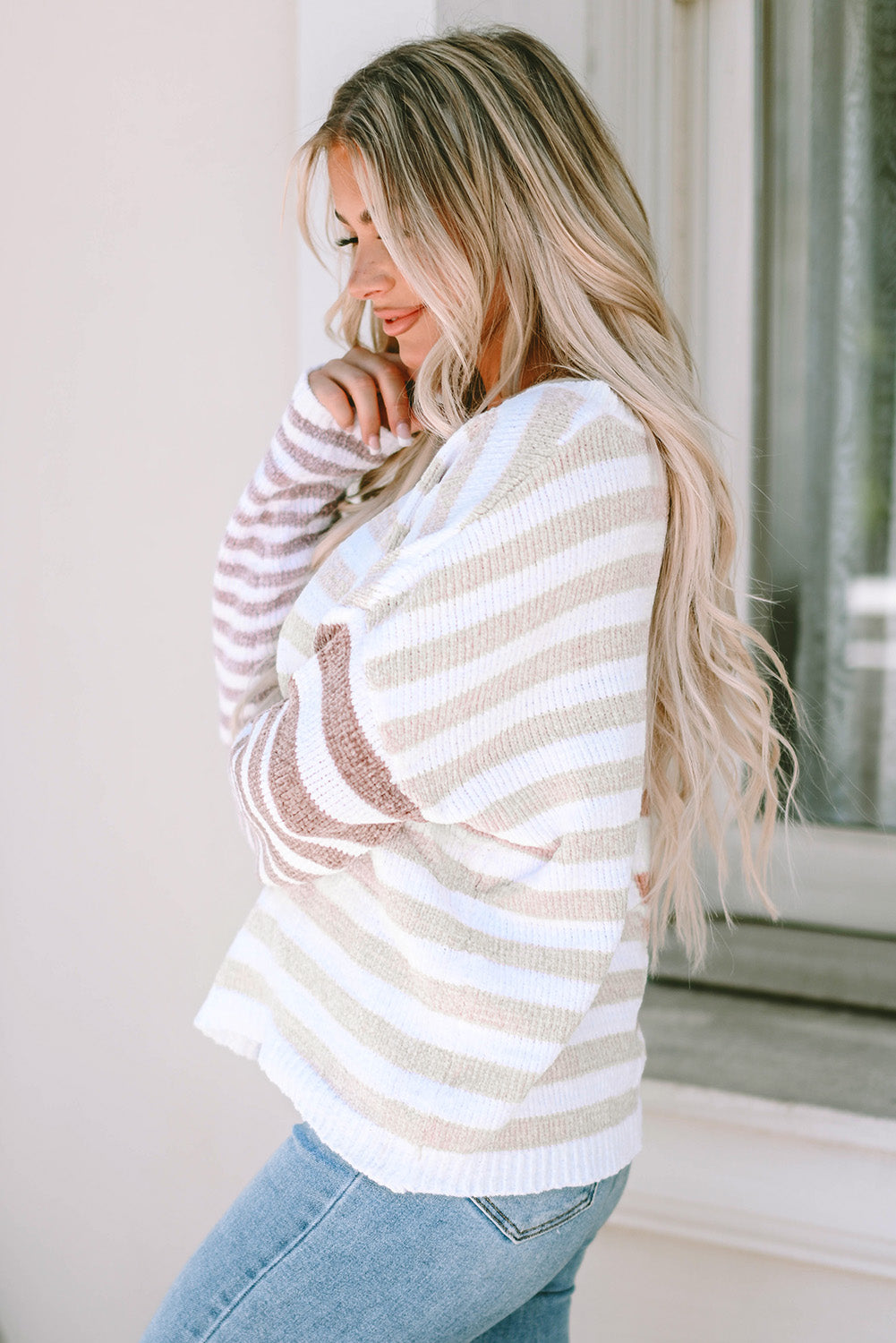 Schlabberpullover mit gestreiften schultern