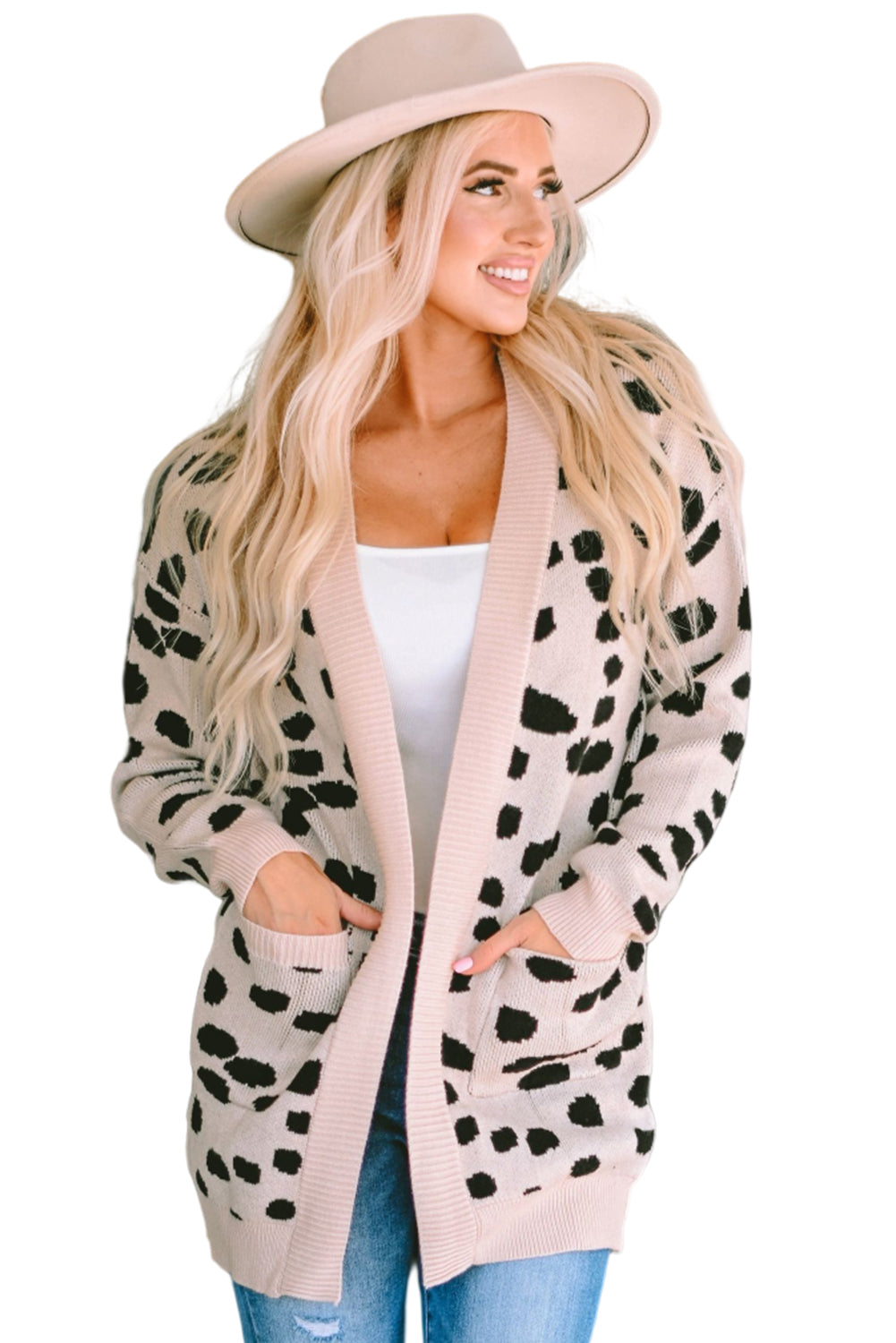 Leopardentier fleckenmuster strickjacke mit offener vorderseite