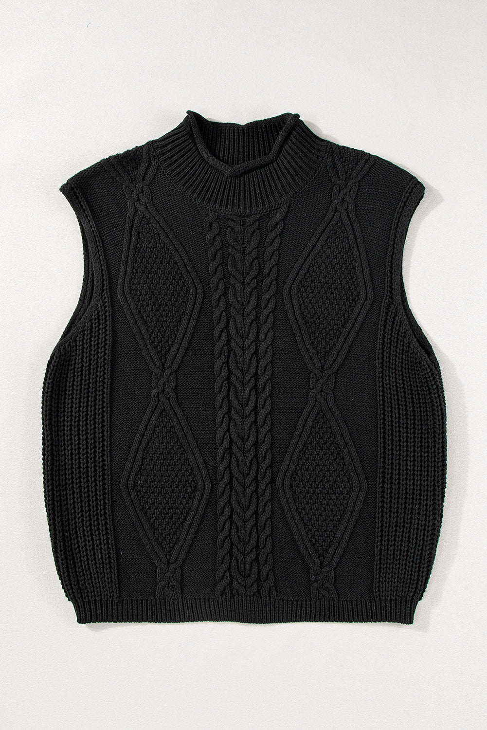 Schwarzer fester farbe kabel stricken hohen hals pullover weste