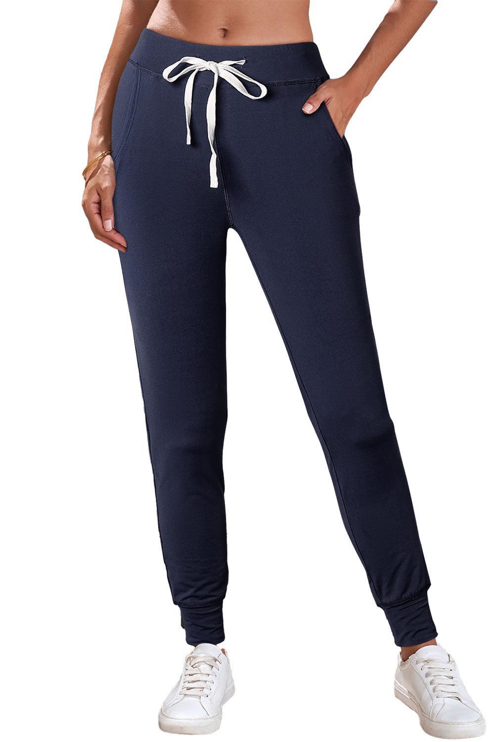 Marineblaue jogginghose mit kordelzug an der taille