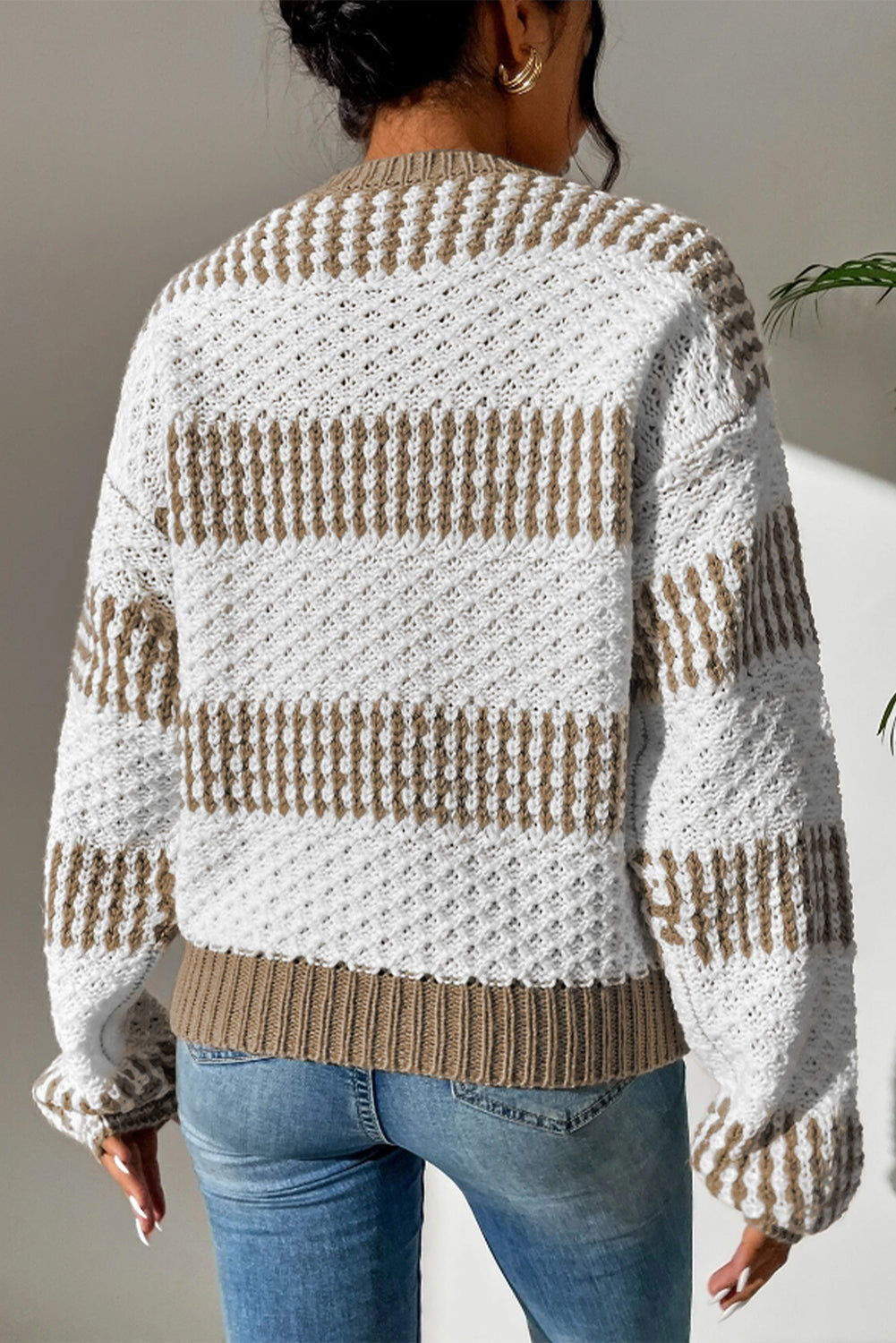 Multicolour vertikale streifen zwei töne drop shoulder pullover